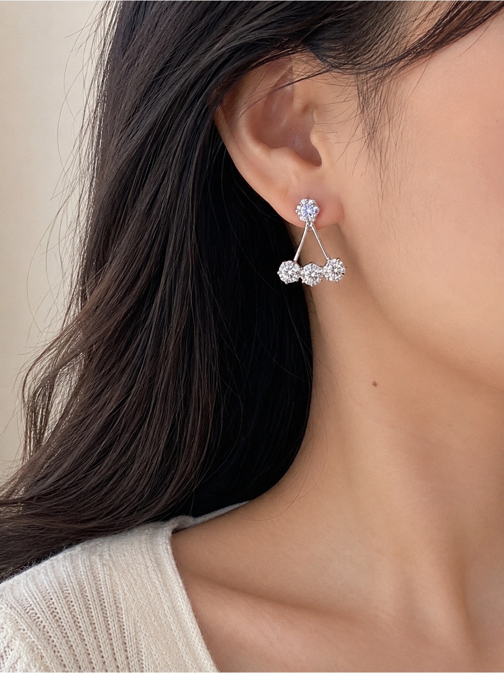 Silver Triple Floral Drop Earrings - Elegant Women's Jewelry